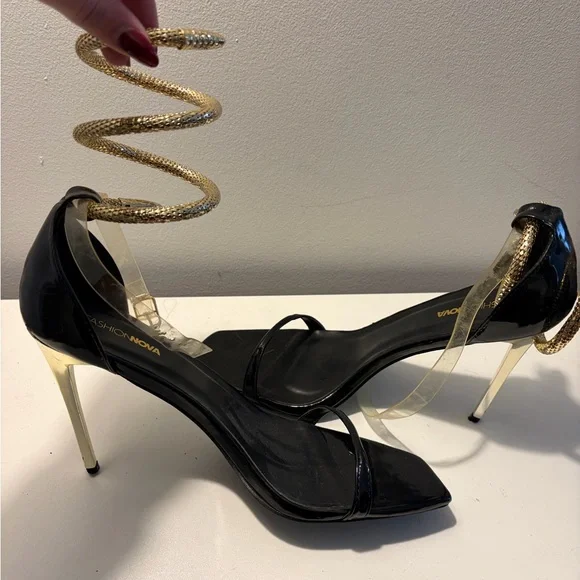 Black and Gold snake wrap stilettos - Picture 2 of 2